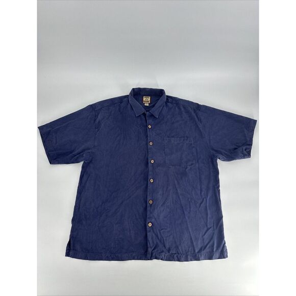 Tommy Bahama Men Hawaiian Shirt 100% Silk XL Blue Palm Logo Long Sleeve Button - Picture 1 of 11